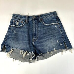 Abercrombie & Fitch 26/2 High Rise Mom Shorts Jean Distressed Dark Wash #2593